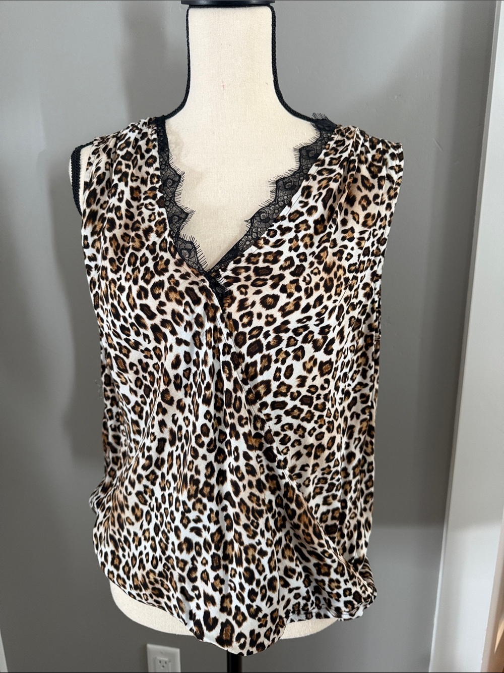 Velvet by Graham & Spencer Leopard-Print Chemise with Black Lace Trim